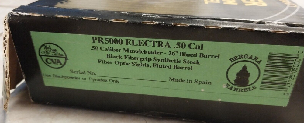 CVA Electra Muzzleloader Black Powder .50 Caliber 1:28 Barrel - No Breech Plug