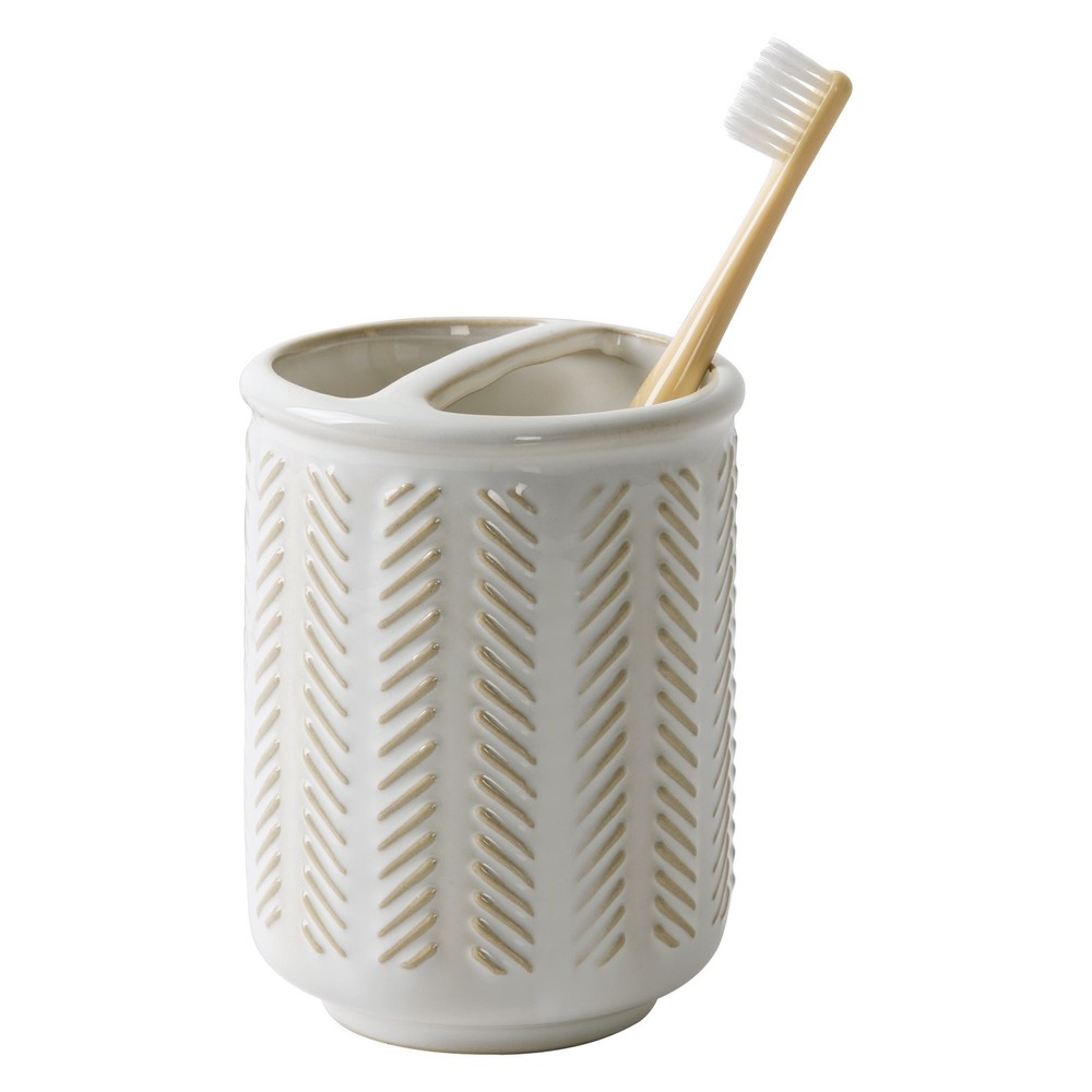 Reactive Glazed Ceramic Toothbrush Holder Creamy White