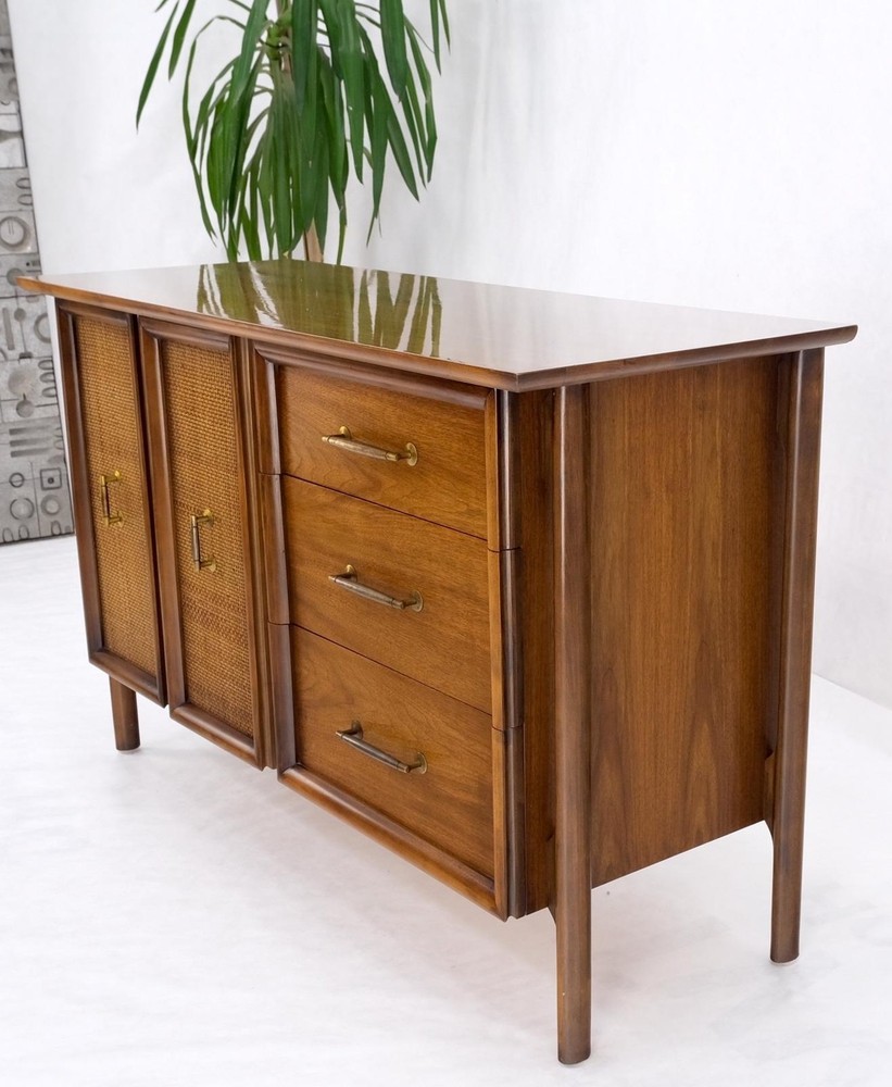 Exposed Sculptural Legs Walnut Three Drawers Two Doors Credenza Server Sideboard