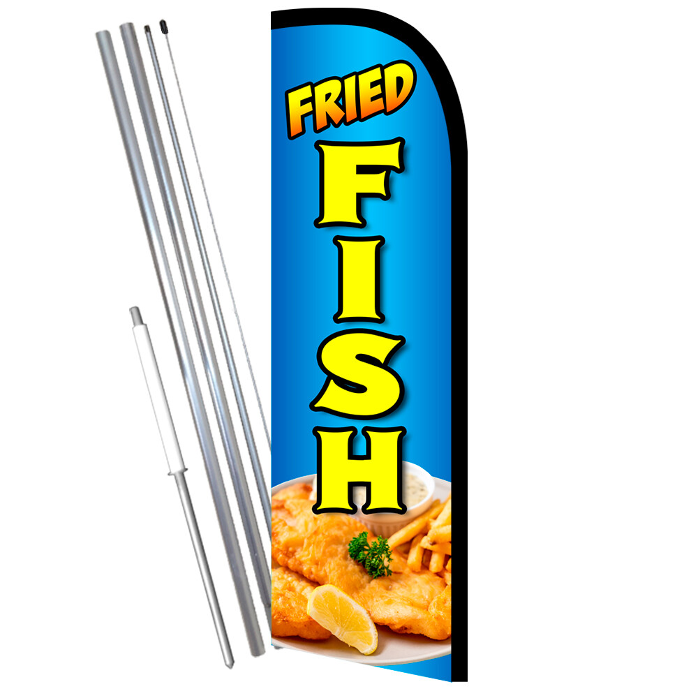 Fried Fish Premium Windless  Feather Flag Bundle (Complete Kit) OR Optional Repl