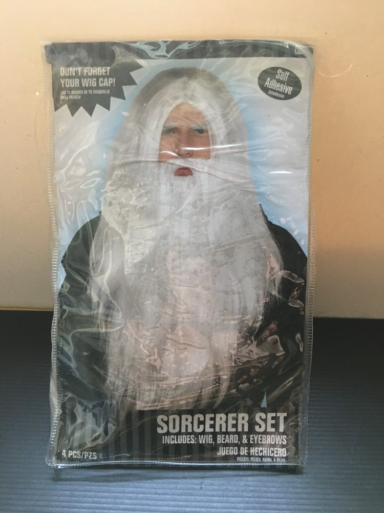Sorcerer Set Includes: Wig, Beard, & Eyebrows Set (4 Pcs) - White, Self-Adhesive