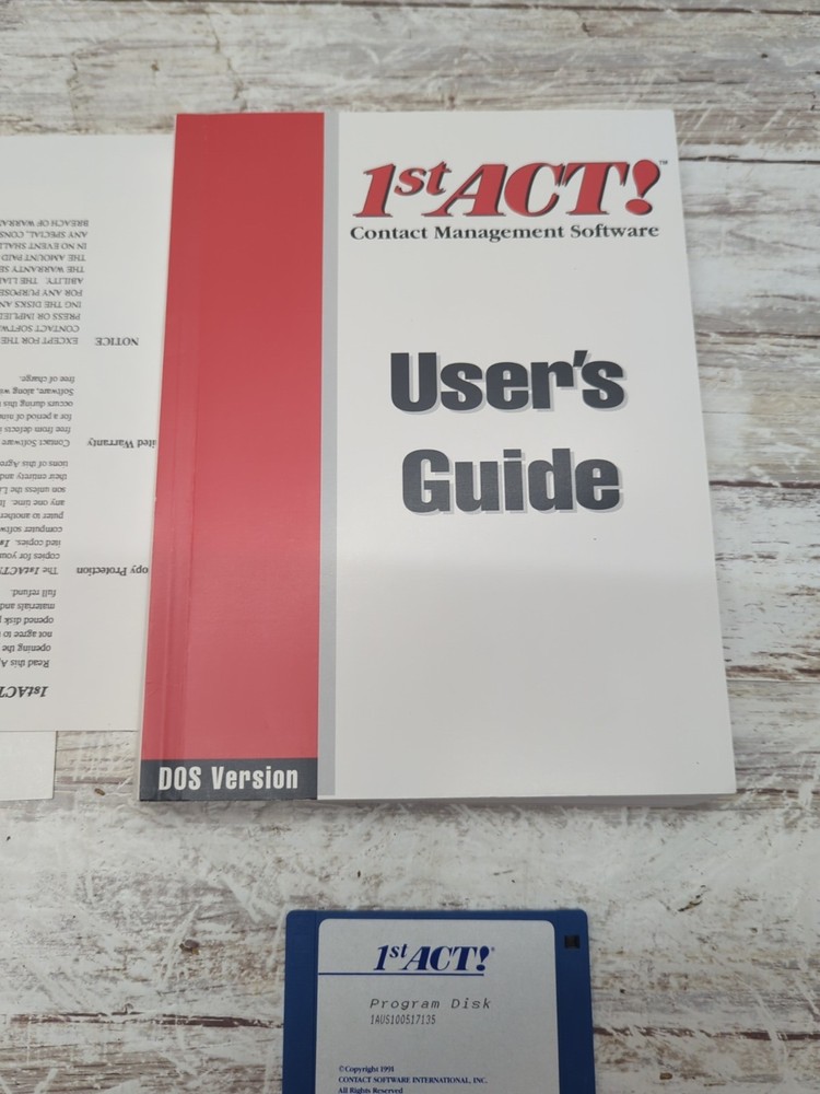 1st Act Contact Management Software Dos Version 1991 3.5 Floppy