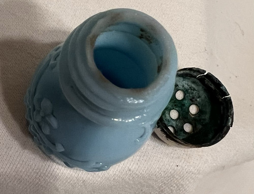 Victorian EAPG Blue Milk Glass Shaker Floral Pattern