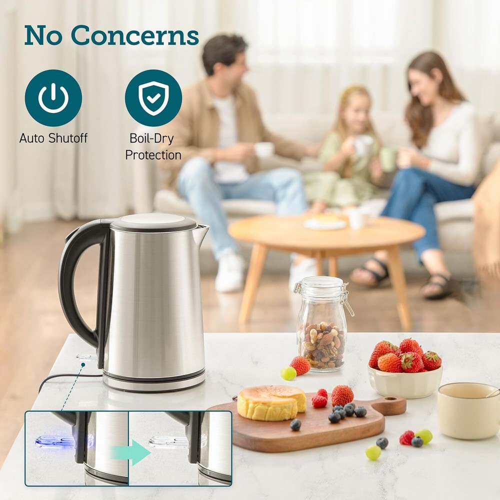 Electric Kettle, Cool-Touch Double Wall Stainless Steel Insulated