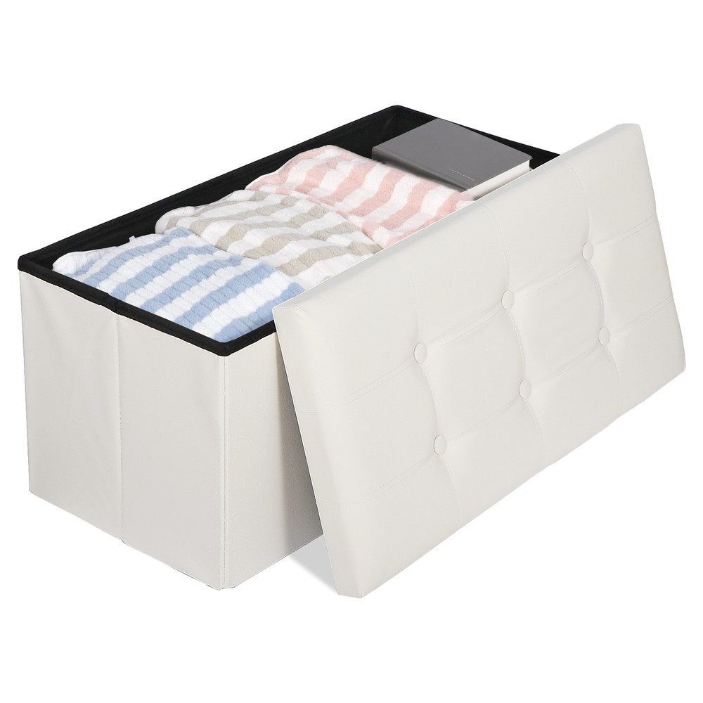 Folding Ottoman Bench Storage Seat White Foot Rest Stools Toy Storage Box