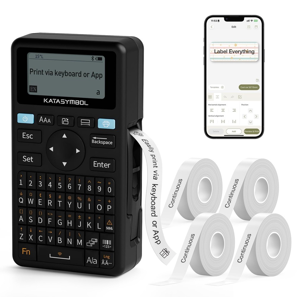 E11 Bluetooth Label Maker Machine with 4 Tapes, Support Keyboard & App with 4...
