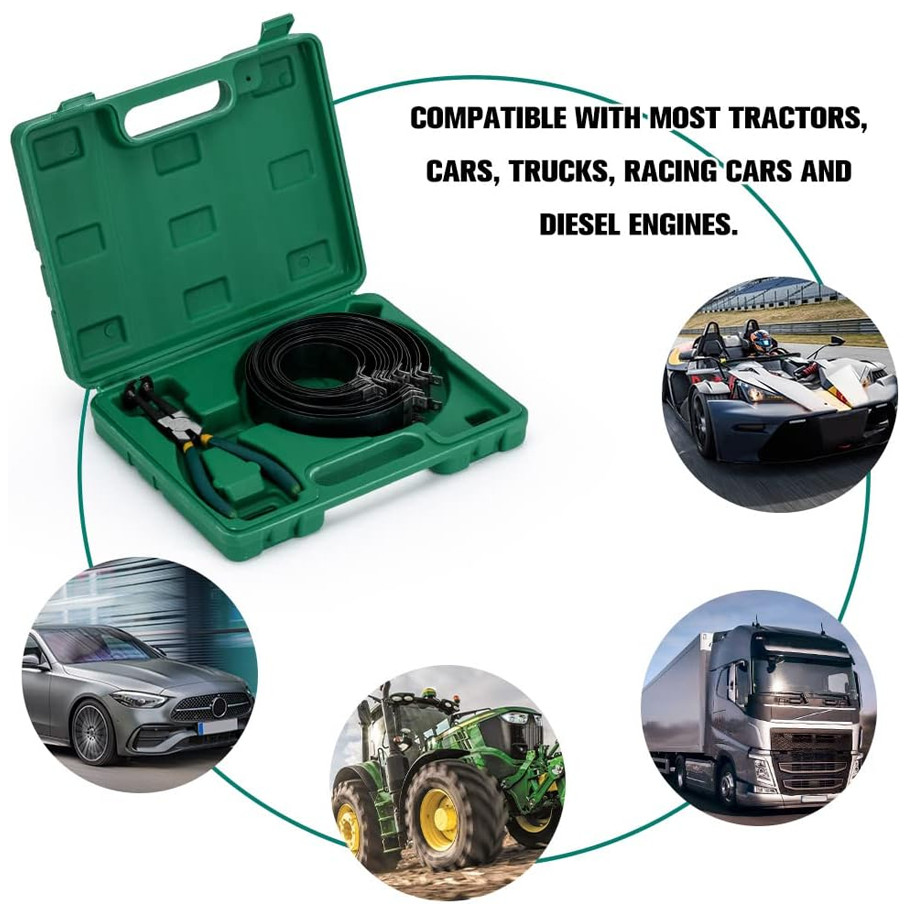 Professional 14 Pcs Piston Ring Compressor With Ratcheting Plier & Carrying Case