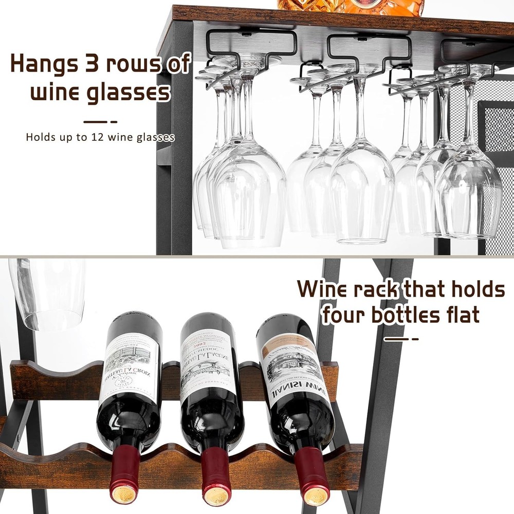 Versatile Mini Bar Table with Large Capacity 3-Tier Liquor Display Shelf
