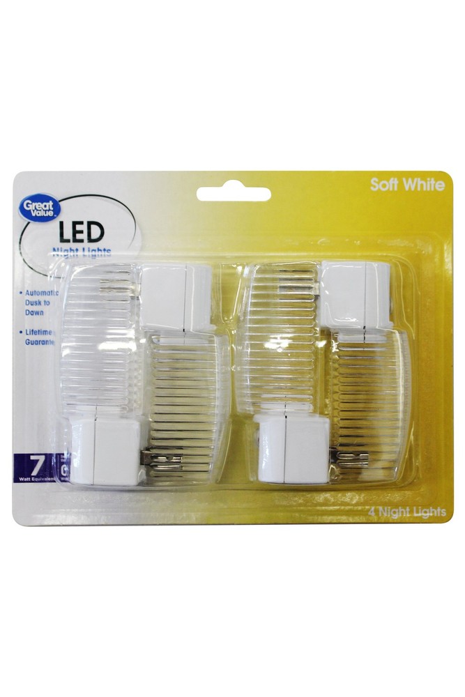 Great Value 4-Pack LED Light-Sensing Night Light Soft White 3.55"x1.88"