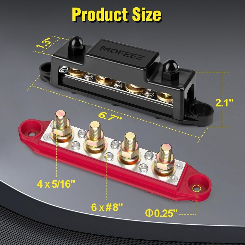 Durable Bus Bar Power Distribution - Max 250A, Safe Nylon and Brass Construction