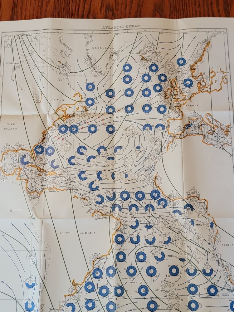 Vintage Hydrographic US Navy Pilot Chart / Atlantic & Eastern Pacific Oceans Map