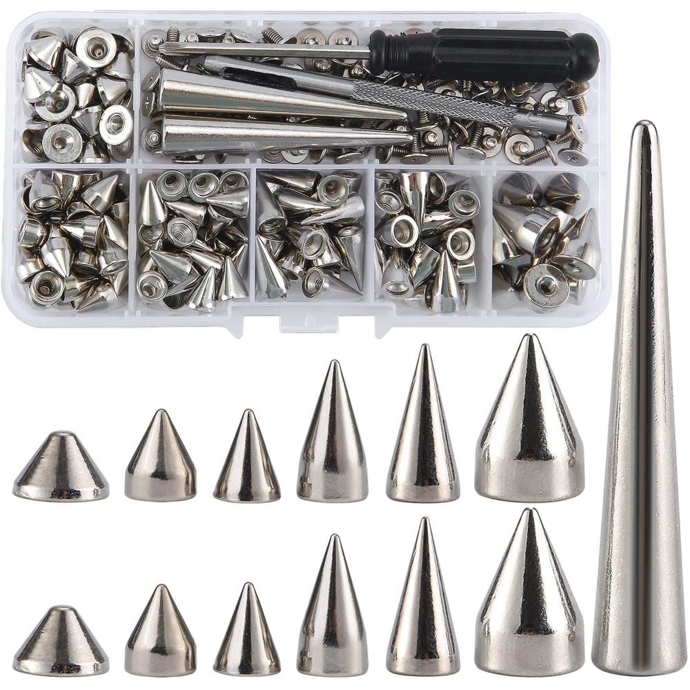 135 Sets Mixed Shape Spikes and Studs Assorted Sizes Spike Studs for Clothing...