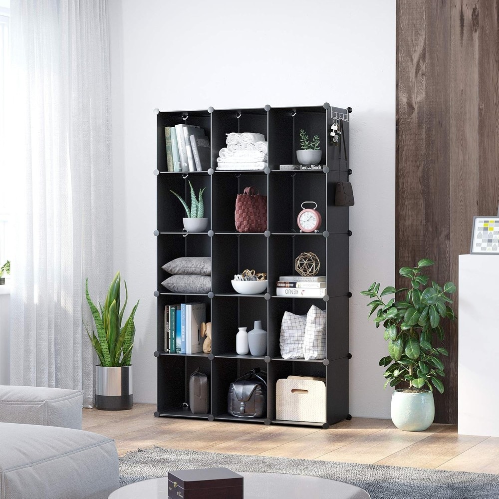 Versatile 16-Cube Storage Solution for Home, Office & Bedroom – Sturdy Black