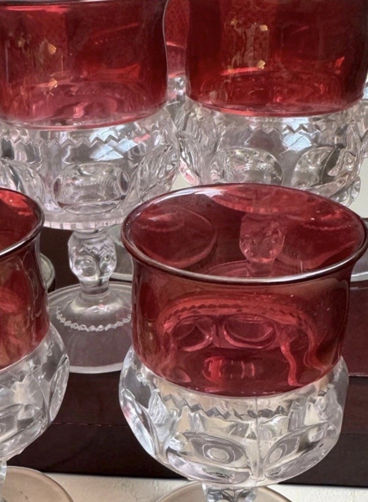 Tiffin Glass Co. "King's Crown" ruby red flashed thumbprint goblets. Collection