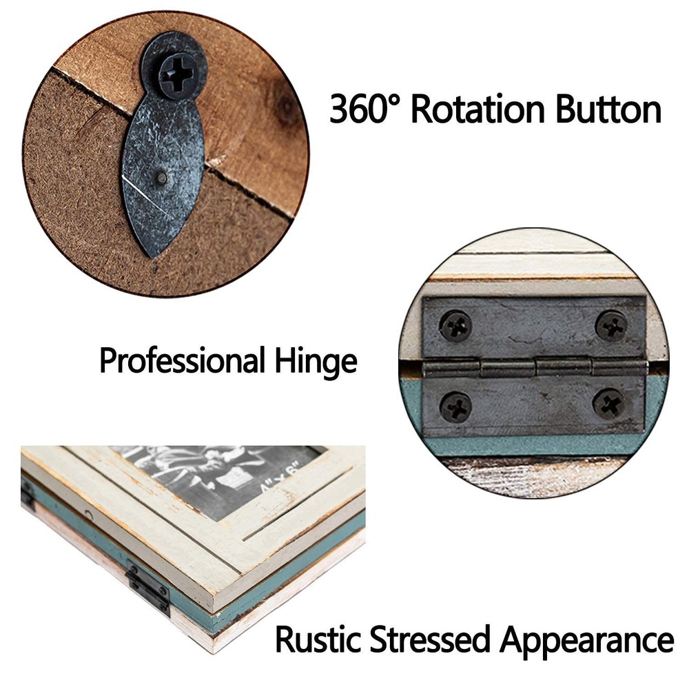 Rustic 3 Picture Frame 4X6 Triple Hinged Distressed Photo Frame for Tabletop ...