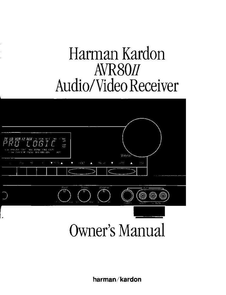 Harman Kardon AVR80II Receiver Owners Manual