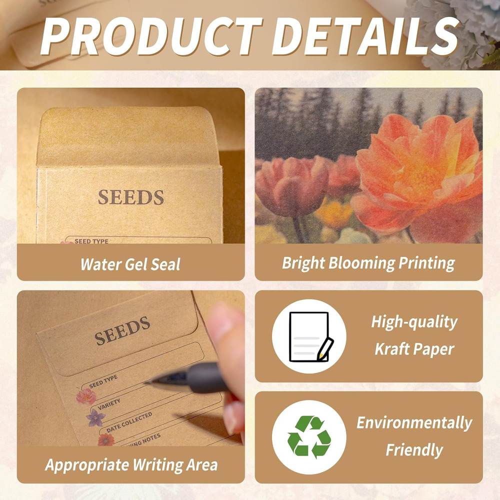 200 Pcs Seed Envelopes, Seed Packets Self-adhesive Sealing Small Seed Saving Env