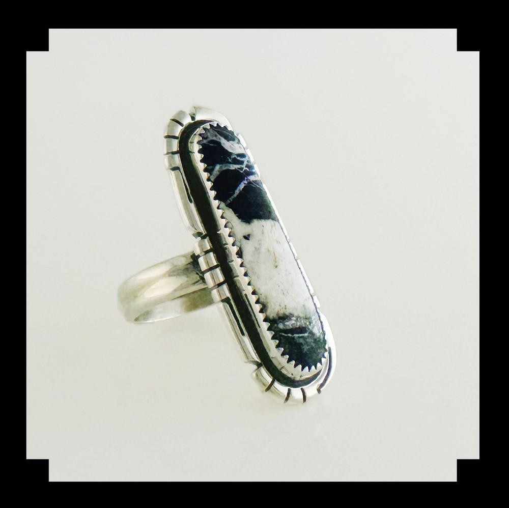 Handcrafted Sterling Silver and White Buffalo Ring Adjustable