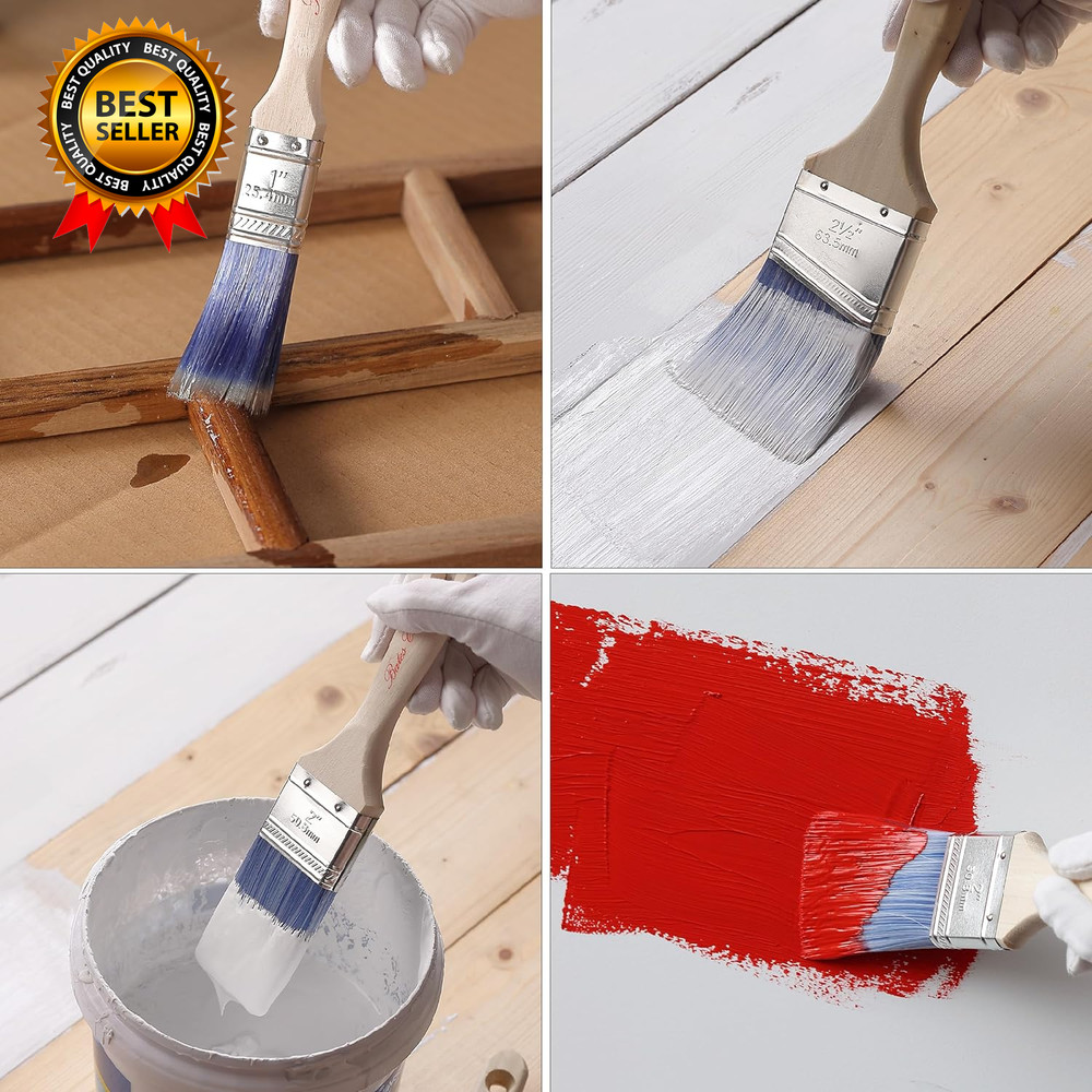 Bates Paint Brushes 6 Pack 1", 1.5", 2" Angle Brushes Treated Wood Handle