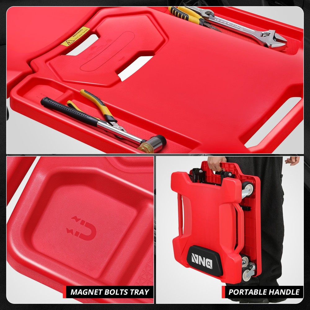 Foldable Low Profile Creeper for For Auto Mechanics Garage Stool Rolling Red