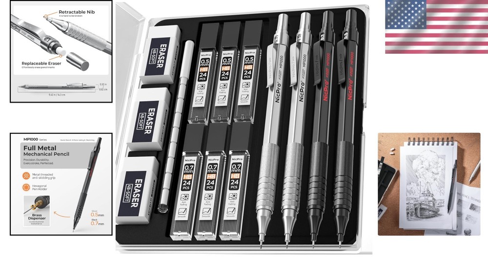 Durable & Stylish Mechanical Pencil Set for Precision Drafting - 4 pcs Included