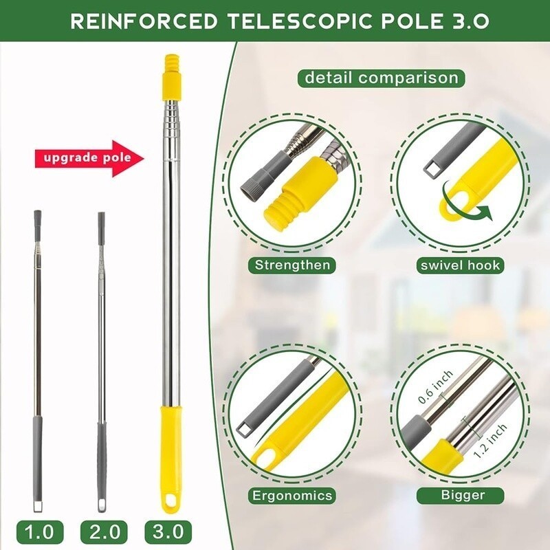 17ft High Reach Duster Kit Extendable Pole Microfiber Cobweb Chenille Cleaning