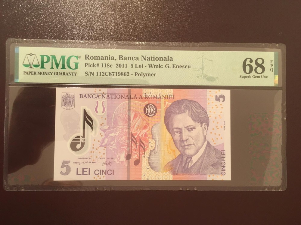Romania 5 lei 2011 pick 118e pmg 68