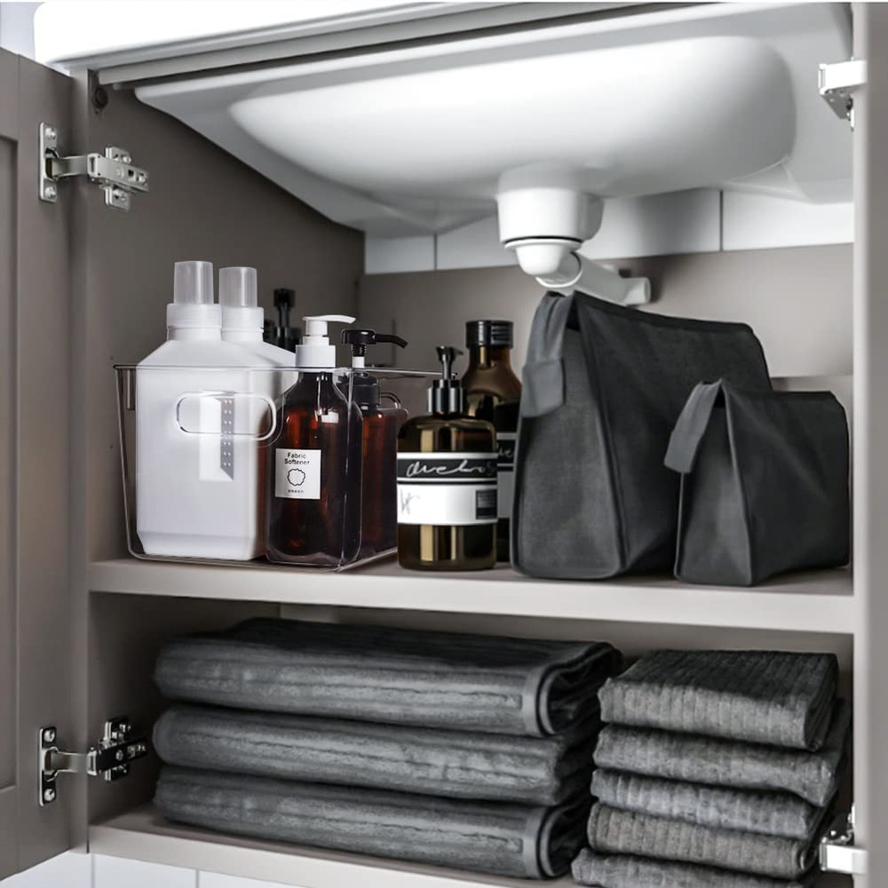 Clear Plastic Storage Bins 8 Set 4 Large & 4 Small Stackable Storage Containers