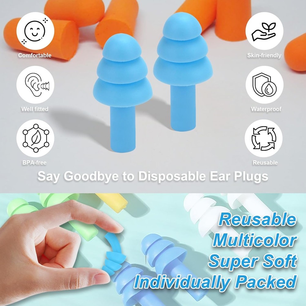 8pcs Reusable Silicone Ear Plugs Noise Cancelling Protector Study Sleep Swim