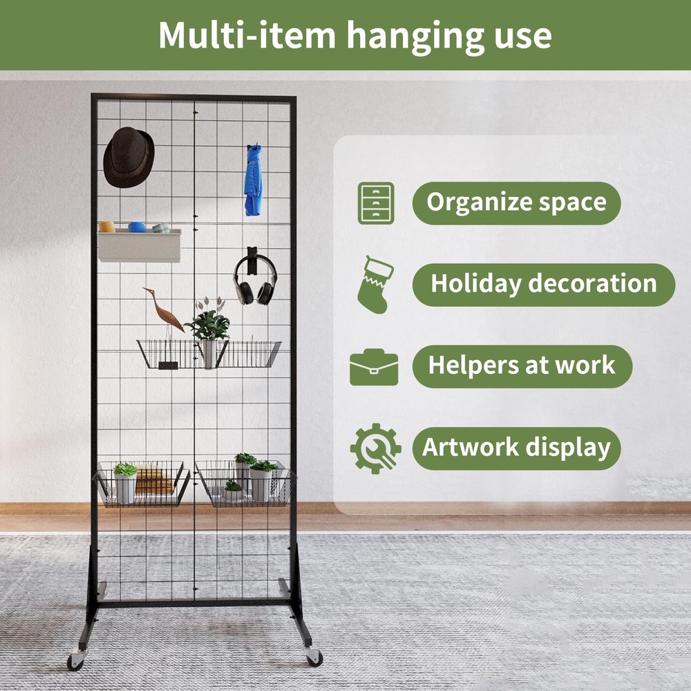 Floor Standing Grid Wall Display Panel 2x5.5 Ft with Accessories