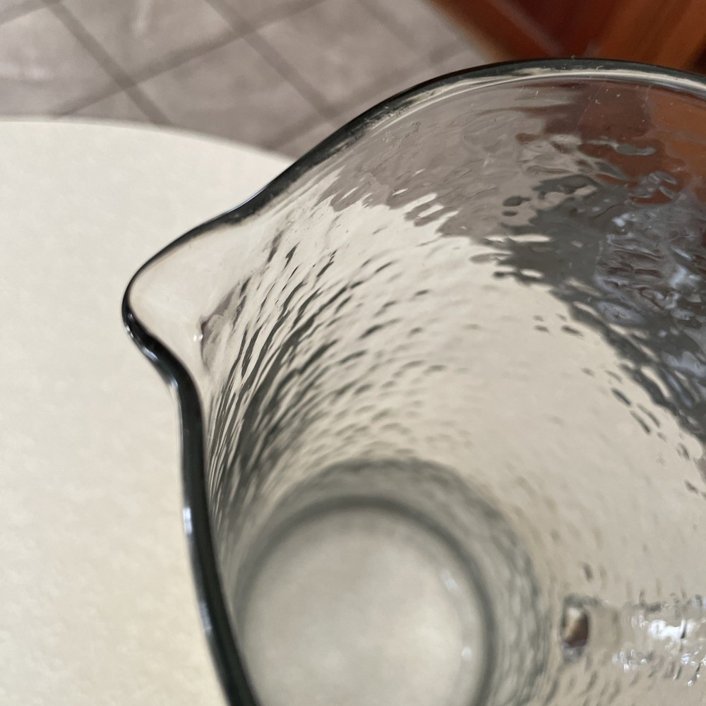 Mud Pie? Clear Hammered Glass Gold Ring Base Pitcher Handle 9.5”