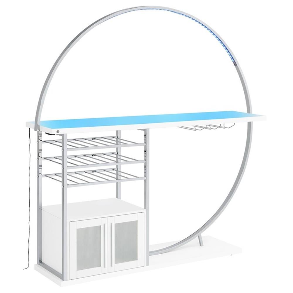 Coaster Risley Circular LED Wood Home Bar with Wine Storage White High Gloss