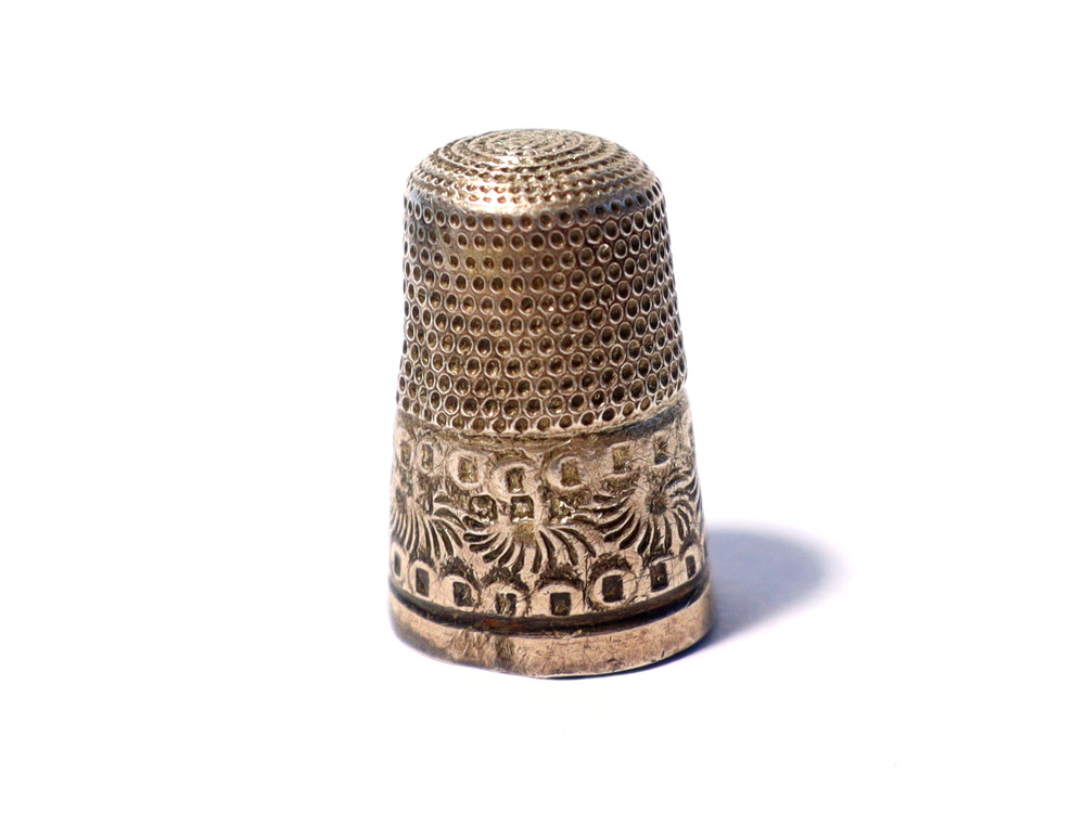 19thC THIMBLE Sterling Silver Half Floral Engraved & Punched #TH8