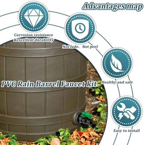 Plastic Rain Barrel Spigot Kit, High Flow Water 3/4"Valve+Bulkhead Fitting