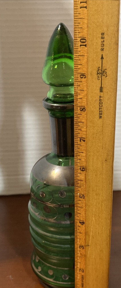 10.5" Green Vase With Swirl Design. “RM”
