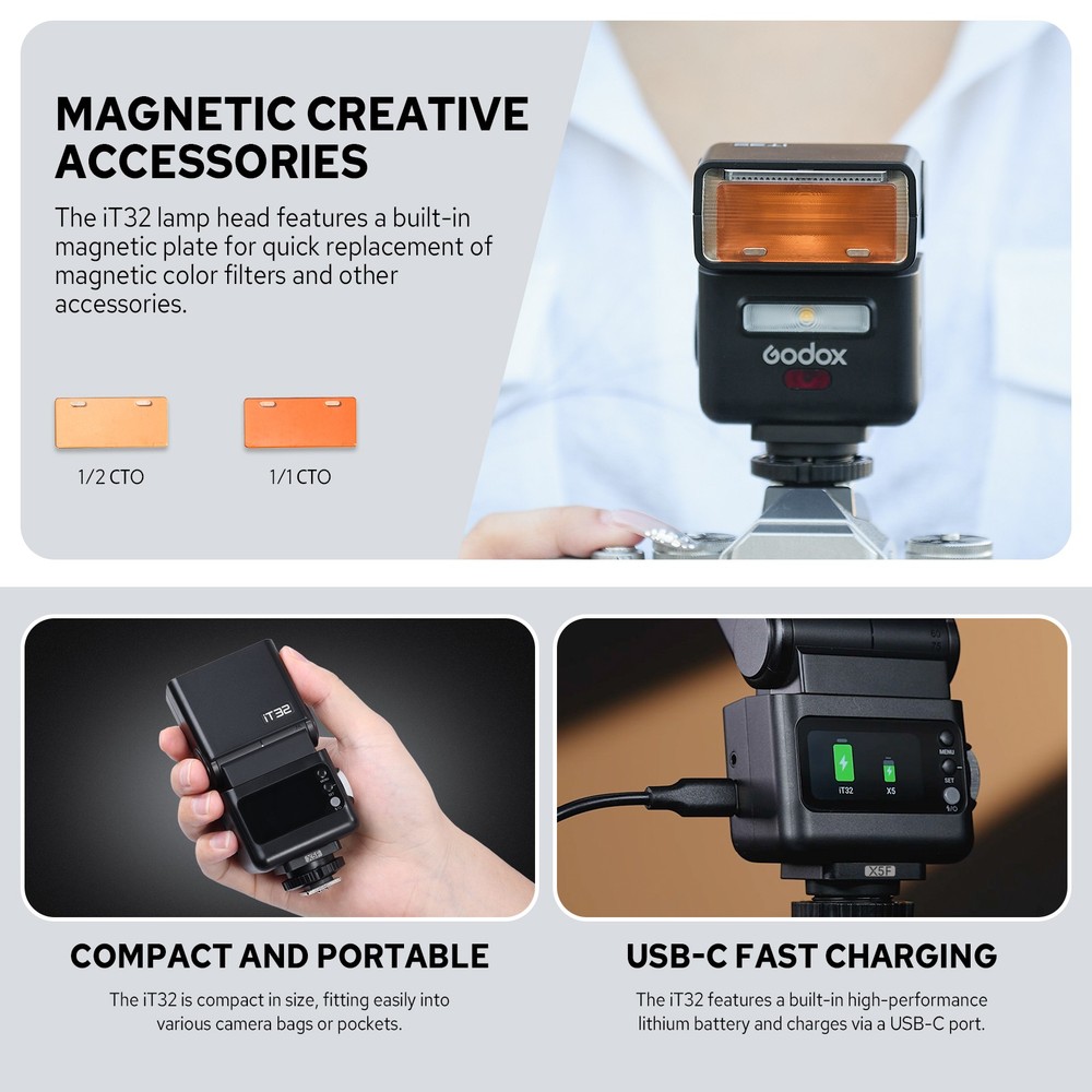 Godox IT32 TTL Camera Flash with X5F Flash Trigger for Fuji Rotatable Flash Head