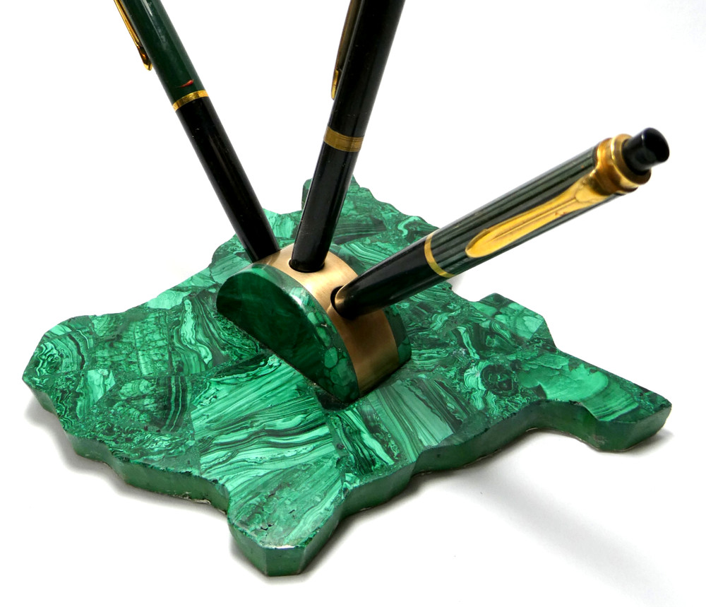 Malachite Pen Holder Desk Set Approx. 1920-1940