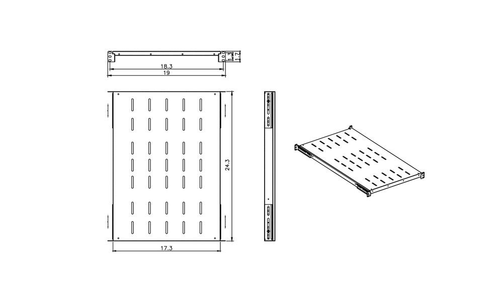 19" Rack Mount Fixed Rack Server Shelf 1U-Adjustable from 24"-29"