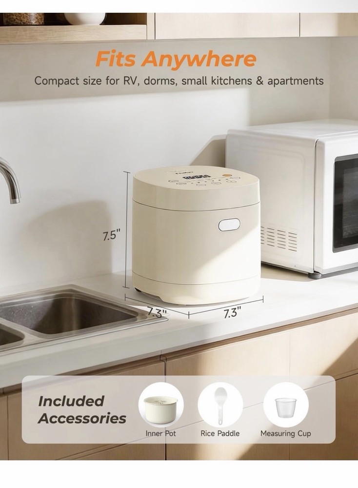 Mini Rice Cooker 6 Cup Ceramic Inner Pot Multi Function Compact Kitchen Applianc