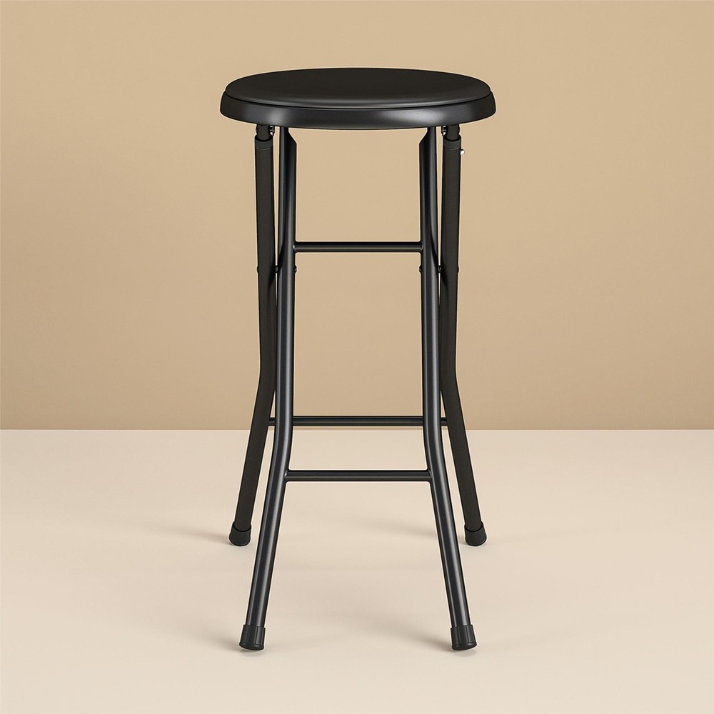 24" Vinyl Padded Folding Stool, Black