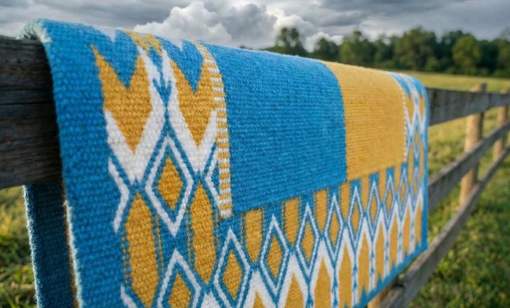 ranch saddle pad western Handmade Yellow Sky Blue White