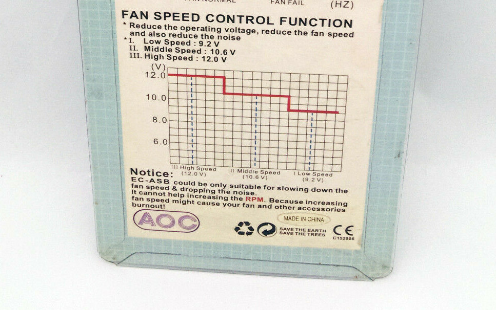NEW AOC EC-ASB 3-pin Speed Adjustable Desktop PC Fan Kit with Alarm Function