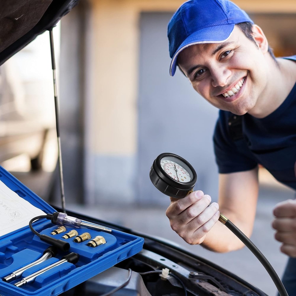 Automotive Compression Tester Kit with Spark Plug Tester for Engine Diagnostics