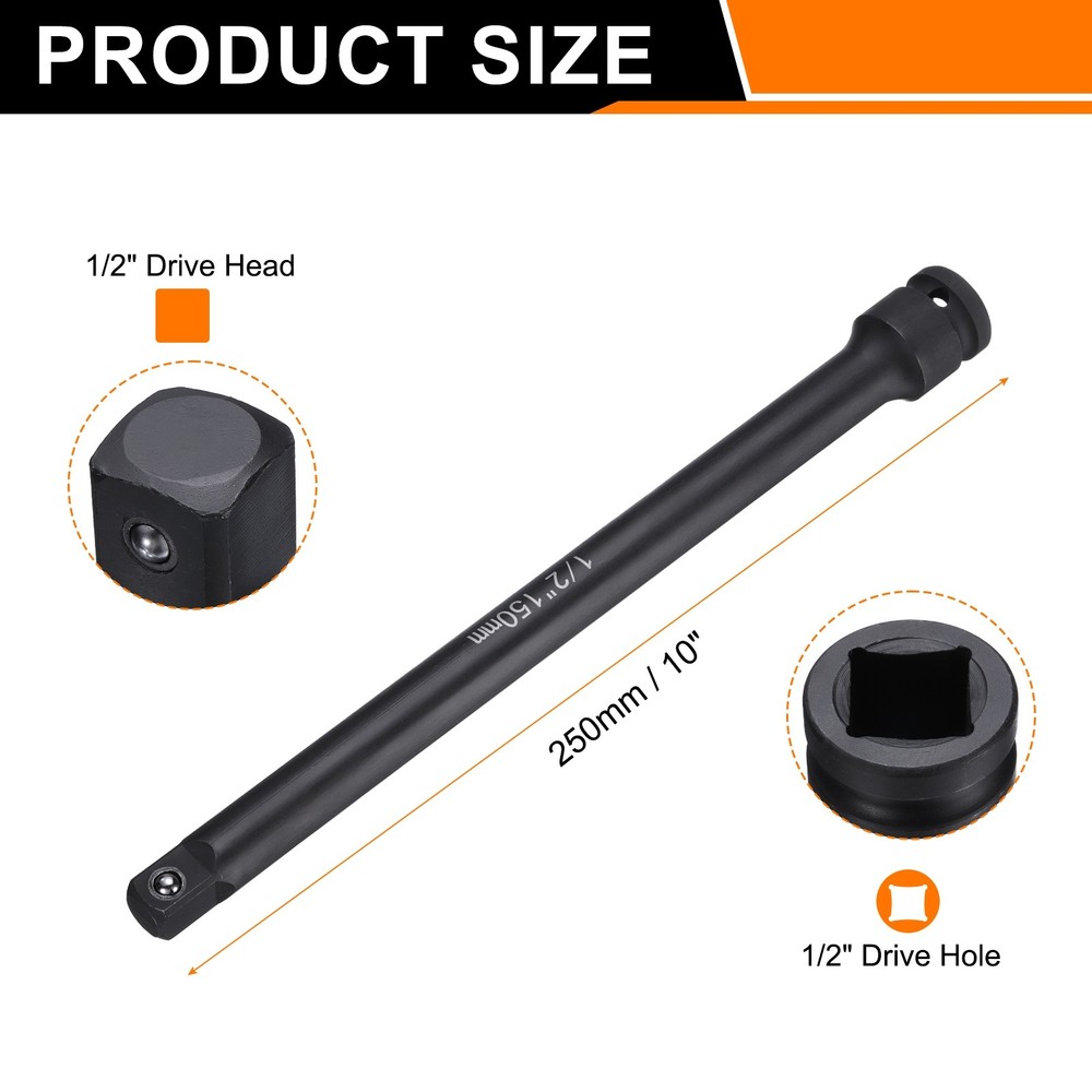 Impact Socket Extension Bar 1/2" Drive 10" Long Adapter Black