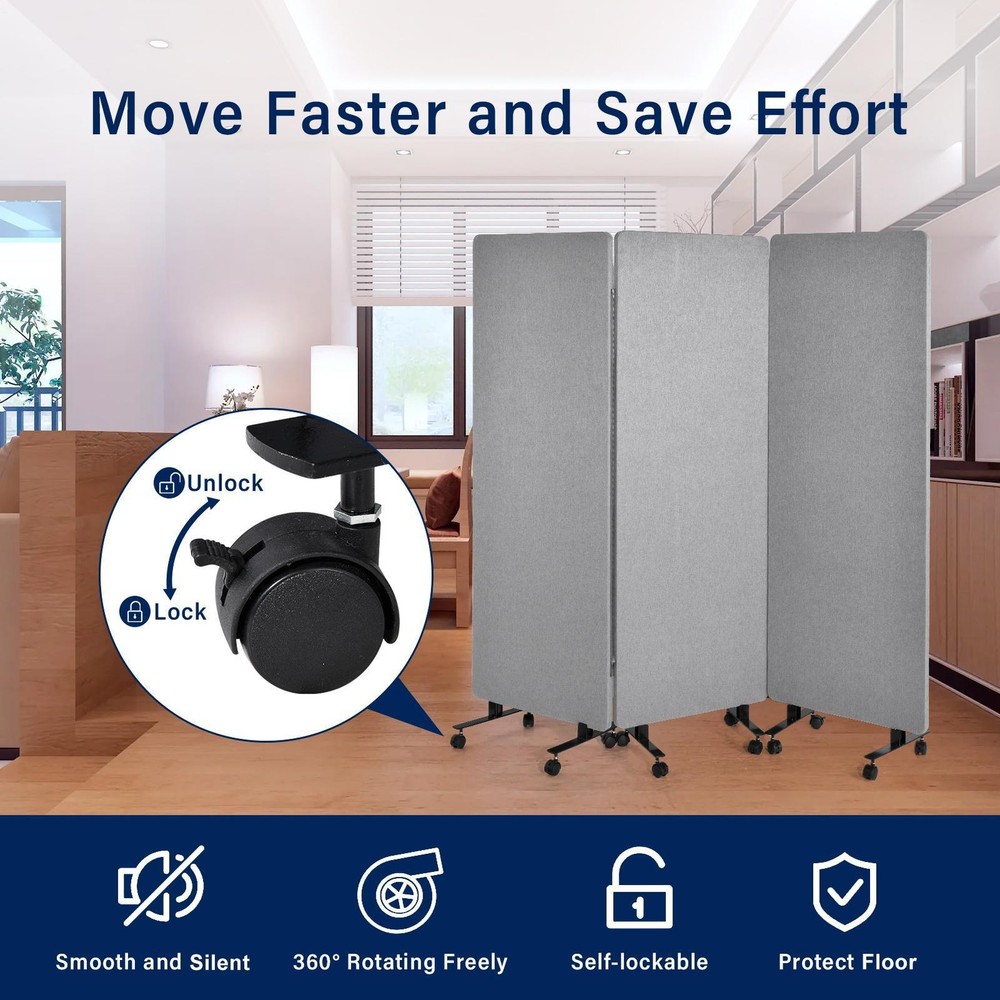 Sound Proof Room Divider Screen 3 Panel For Room Separation Home Office