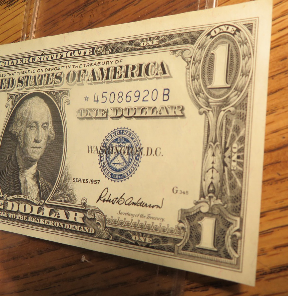 Two (2) 1957 Silver Certificate Dollar Star Notes Consecutive #'s Crisp