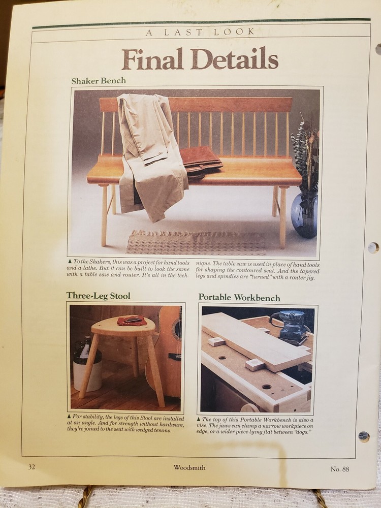 Woodsmith No88 Cherry & Maple Shaker Bench woodworking pattern project plans