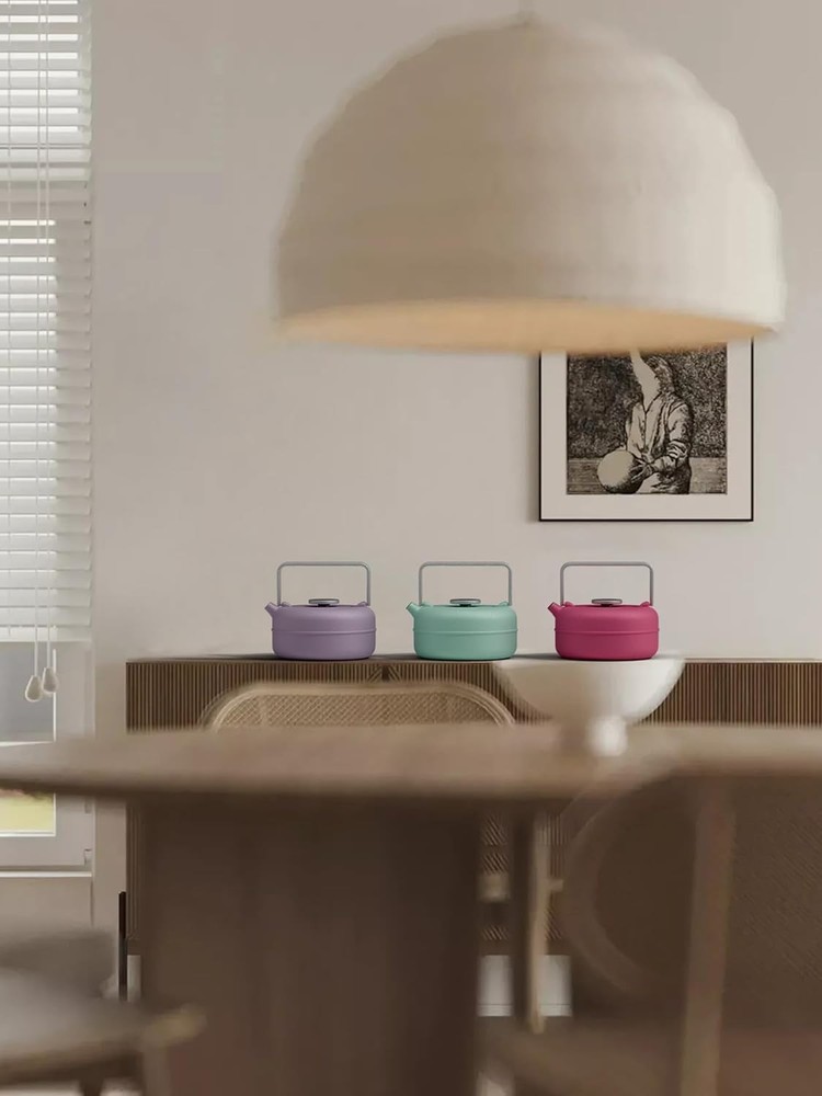 Teapot with Removable Infuser, Cast Iron Tea Kettle Stovetop Safe, Solid Geom...