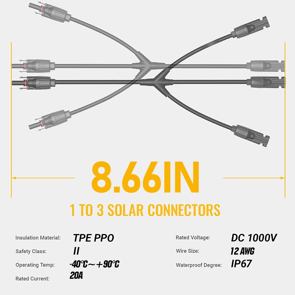 Solar Panel Y / T Branch Cable Connection Waterproof Adapter Connector Extension