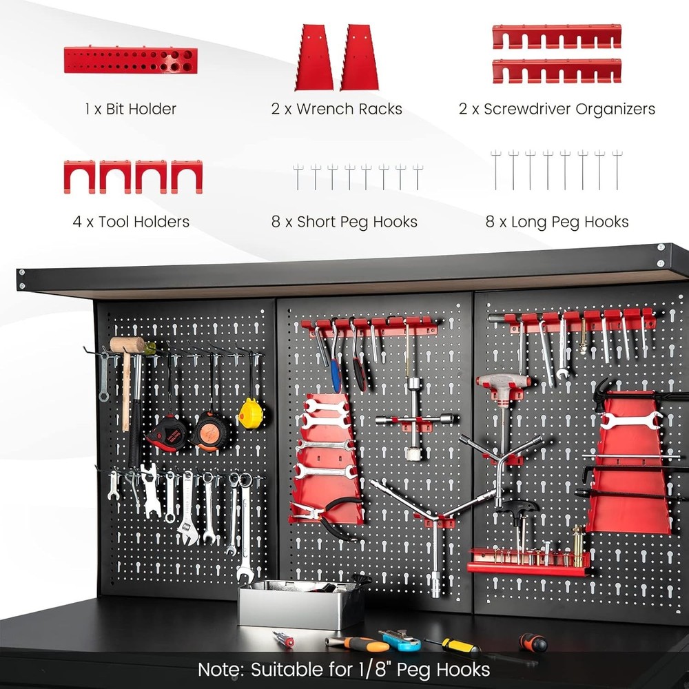 Robust 48" x 24" Heavy Duty Workbench with Pegboard & 2 Drawers - Easy Assemble